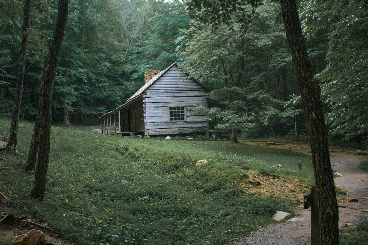 An old log cabin in the woods at Cades Cove, Tennessee