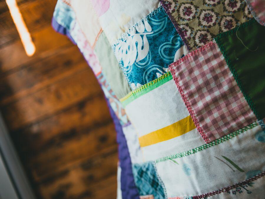A colorful handmade patchwork quilt
